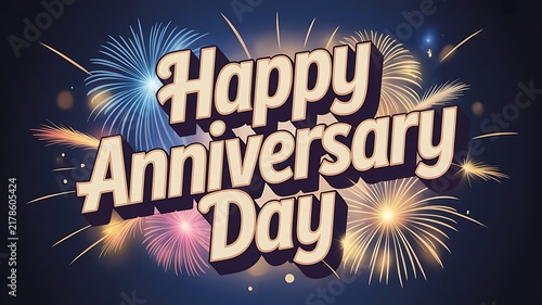 Happy anniversary celebration with colorful fireworks background