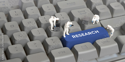 Miniature CSI forensic team investigating an audit key on computer keyboard, financial investigation and corporate fraud concept