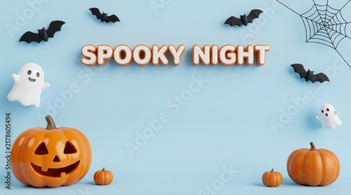 Spooky halloween jack o lanterns with bats and ghosts
