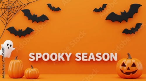 Spooky halloween season pixel art with bats and pumpkin