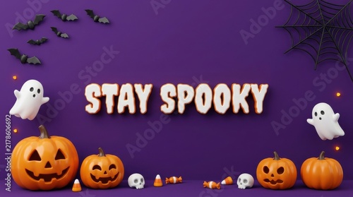 Spooky halloween jack o lanterns and ghosts with pixel art style
