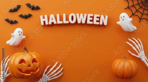 Halloween pixel art with bats, ghosts, pumpkins and skeleton hands