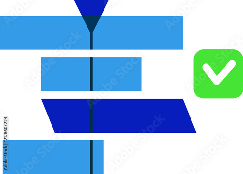 Video editing timeline tracks complete with green checkmark icon vector illustration