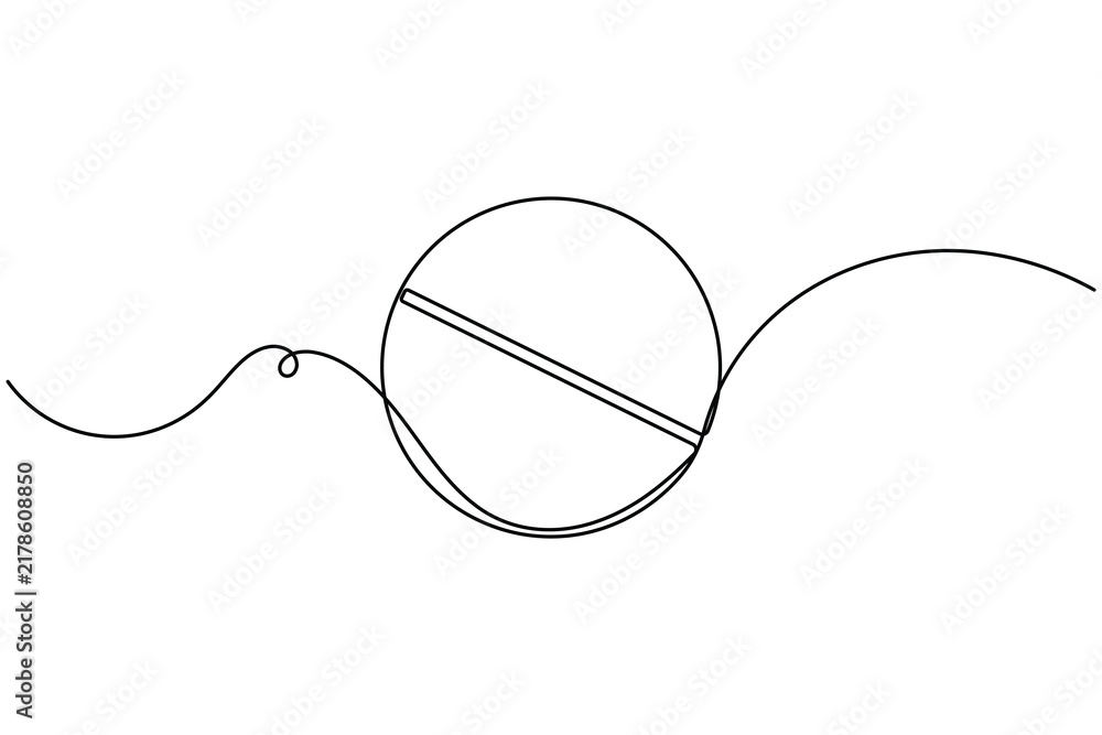 Obraz premium Healthcare tablet medicine sign continuous one line drawing on white background minimalist single art clinical sick and disease recovery wellness symbol editable outline vector illustration