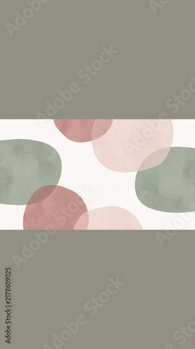 Abstract minimalist background featuring soft watercolor organic shapes in muted sage green and dusty rose pink tones for elegant modern graphic design and professional branding projects