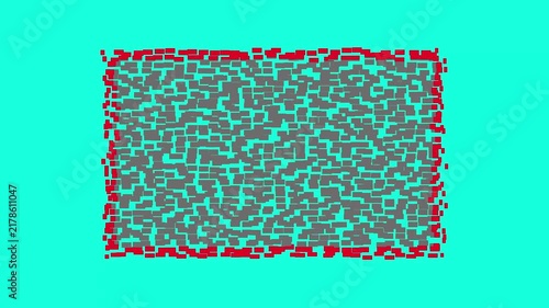 Abstract digital motion background with shifting grey blocks and red border frame.