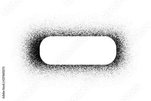 Abstract black and white spray paint frame with a rectangular white space in the center on a white background