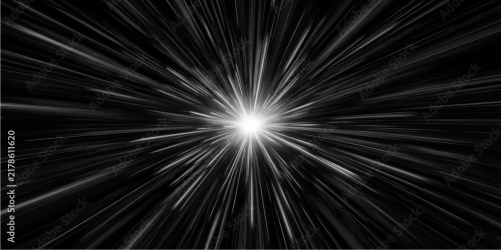 Fototapeta premium Black and white light burst vector background with glowing rays and dynamic abstract cosmic motion design