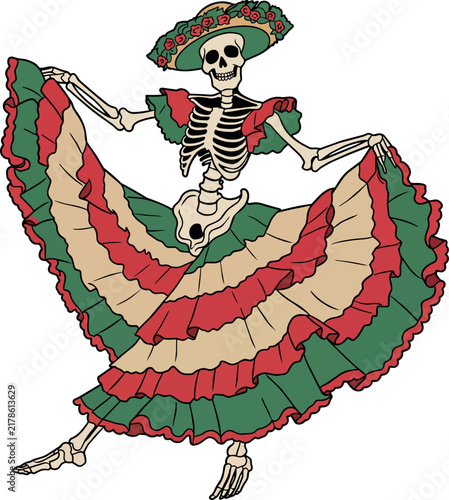 A dancing skeleton isolated illustration for Halloween