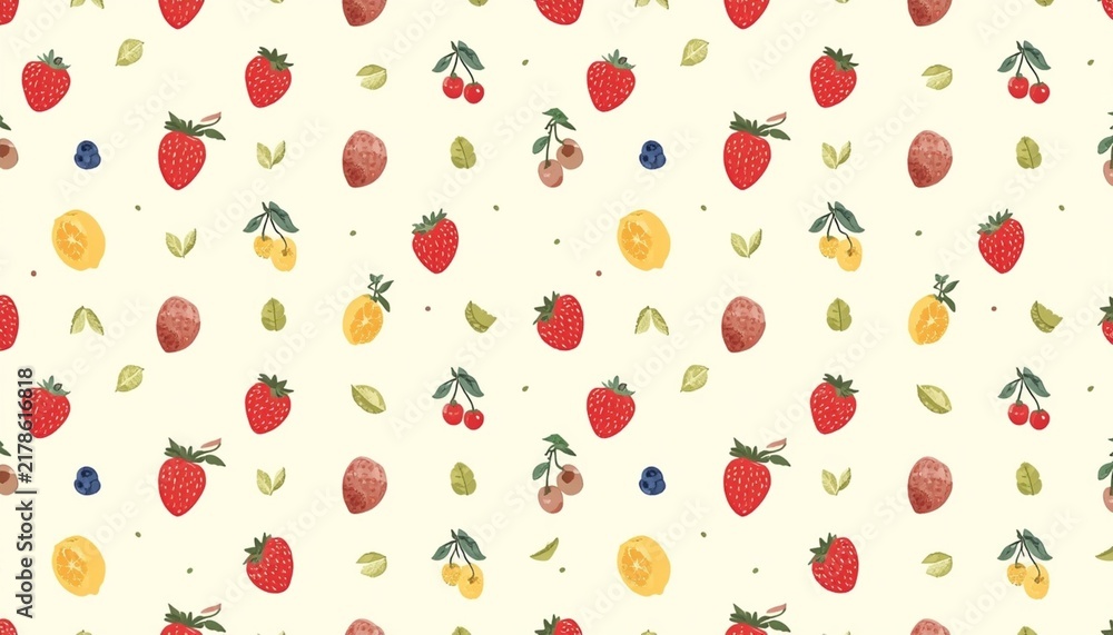 Sweet strawberry and berry seamless pattern, fresh summer fruit background