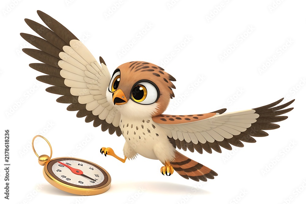 Obraz premium Cute cartoon owl flying with a pocket watch