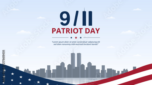 9 11 Patriot Day memorial design highlights twin towers and flag elements with balanced composition