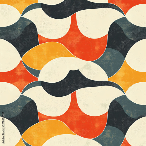 Abstract Retro Pattern with Curves in Warm and Cool Colors