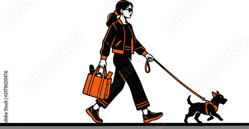  Dog Walking Urban Lifestyle Illustration