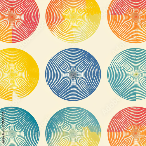 Vibrant Circular Patterns with Colorful Spirals on Light Background