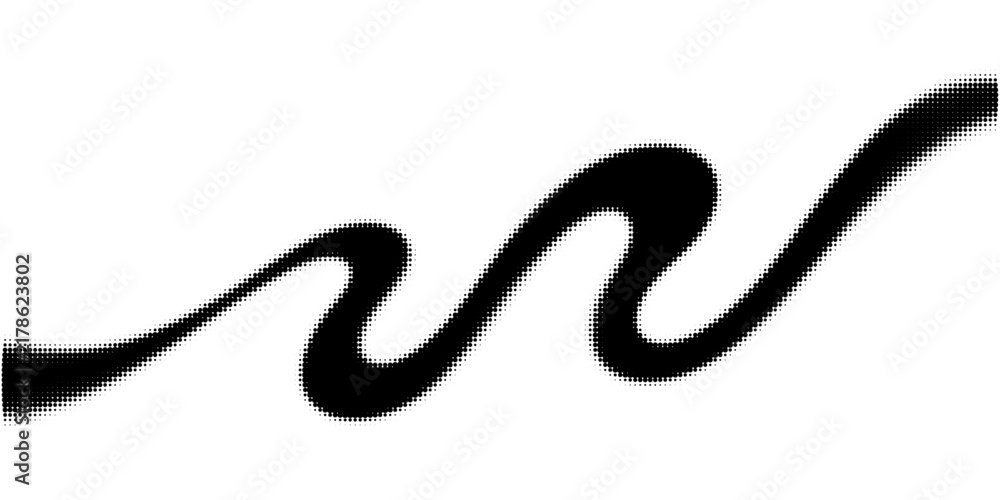 Obraz premium Abstract black flowing ribbon wave with soft blur and smooth curves, monochrome dynamic line design on white background for modern posters, banners, branding and graphic layouts