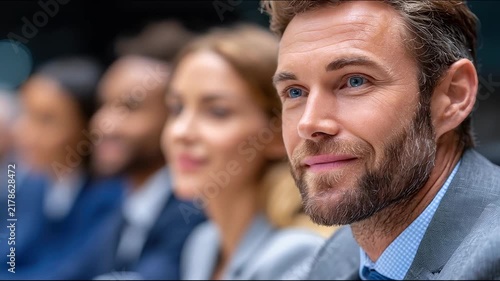 Business professionals in conference room meeting focus