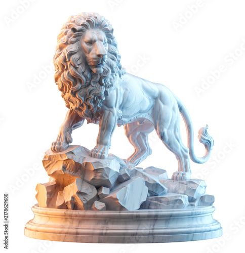 Bild auf Leinwand Leo zodiac sign lion 3D marble sculpture isolated on transparent PNG background,