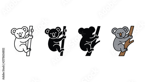 Canvas Print Set of cute koala bear icons showing different design styles