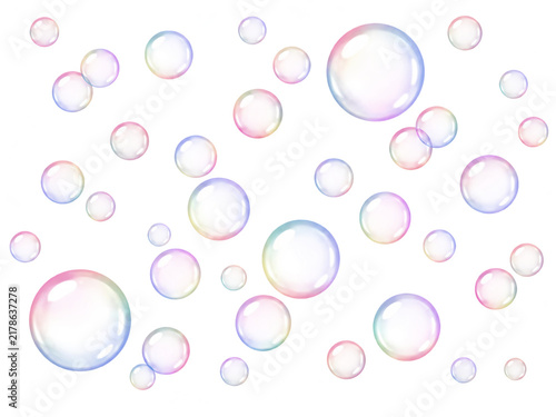 Obraz na plátne Transparent Floating iridescent soap bubbles isolated