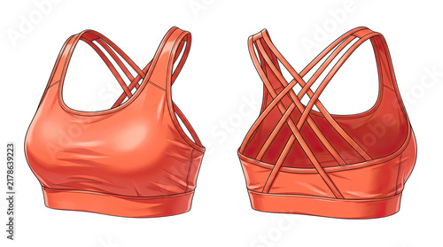 Orange Sports Bra Front and Back View Isolated Transparent Background