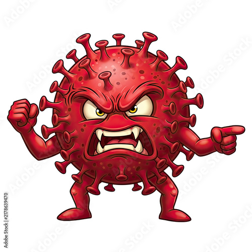 Angry Cartoon Coronavirus Character, Virus Monster Isolated