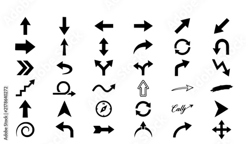 Black Arrow Vector Icons Set – Direction Signs and Pointer Symbols