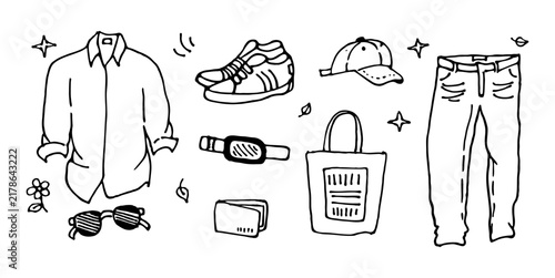 men's outfit set hand drawn using pen