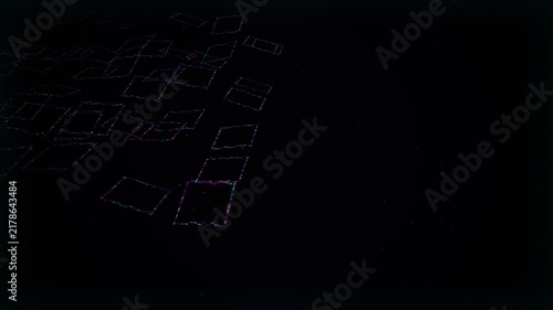 Abstract purple neon grid squares floating on a dark background, concept for technology, cyberspace and scifi