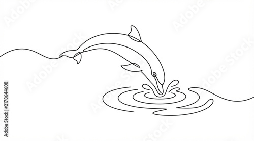 Continuous line art dolphin watching vector icon for tropical eco tourism and summer cruise concepts