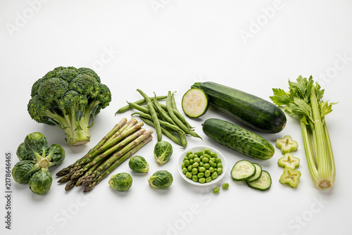 Fresh green vegetables assortment on a table