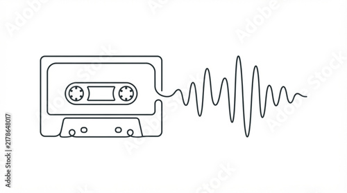 Minimalist single line art retro cassette vector element for modern podcast broadcasting and audio streaming design
