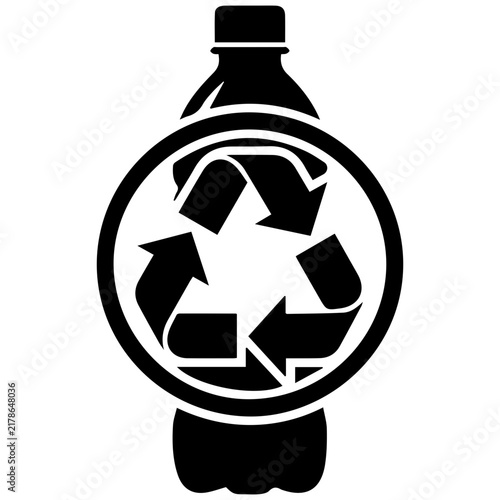 Recycling symbol with plastic bottle icon for sustainable waste management and eco design.