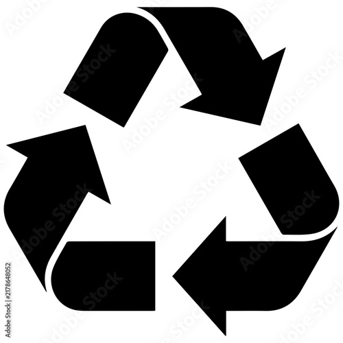 Black and white recycling symbol icon vector for eco-friendly sustainable design and green campaigns