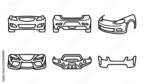 Car Bumper Outline Icons, Automotive Body Repair and Spare Parts Vector Symbols