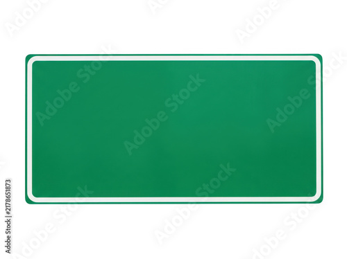Blank green highway road sign with white border isolated on transparent background
