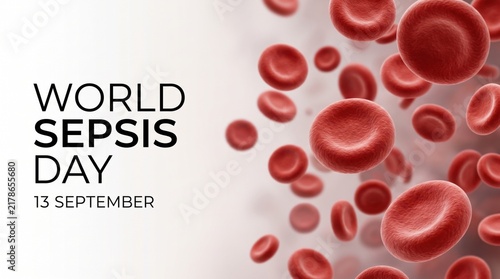 World Sepsis Day awareness concept with red blood cells on a clean medical background, highlighting sepsis prevention, infection, healthcare and September awareness