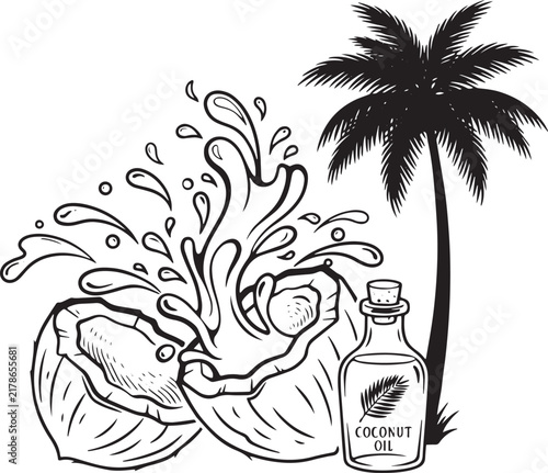 Coconut oil silhouette vector on pure white background