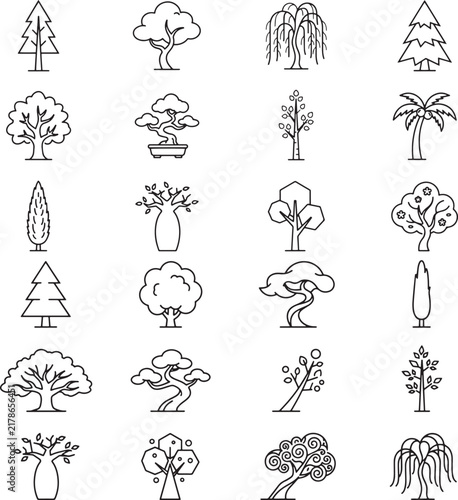 Tree icon line art vector