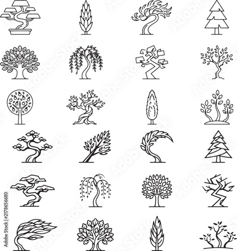 Tree icon line art vector