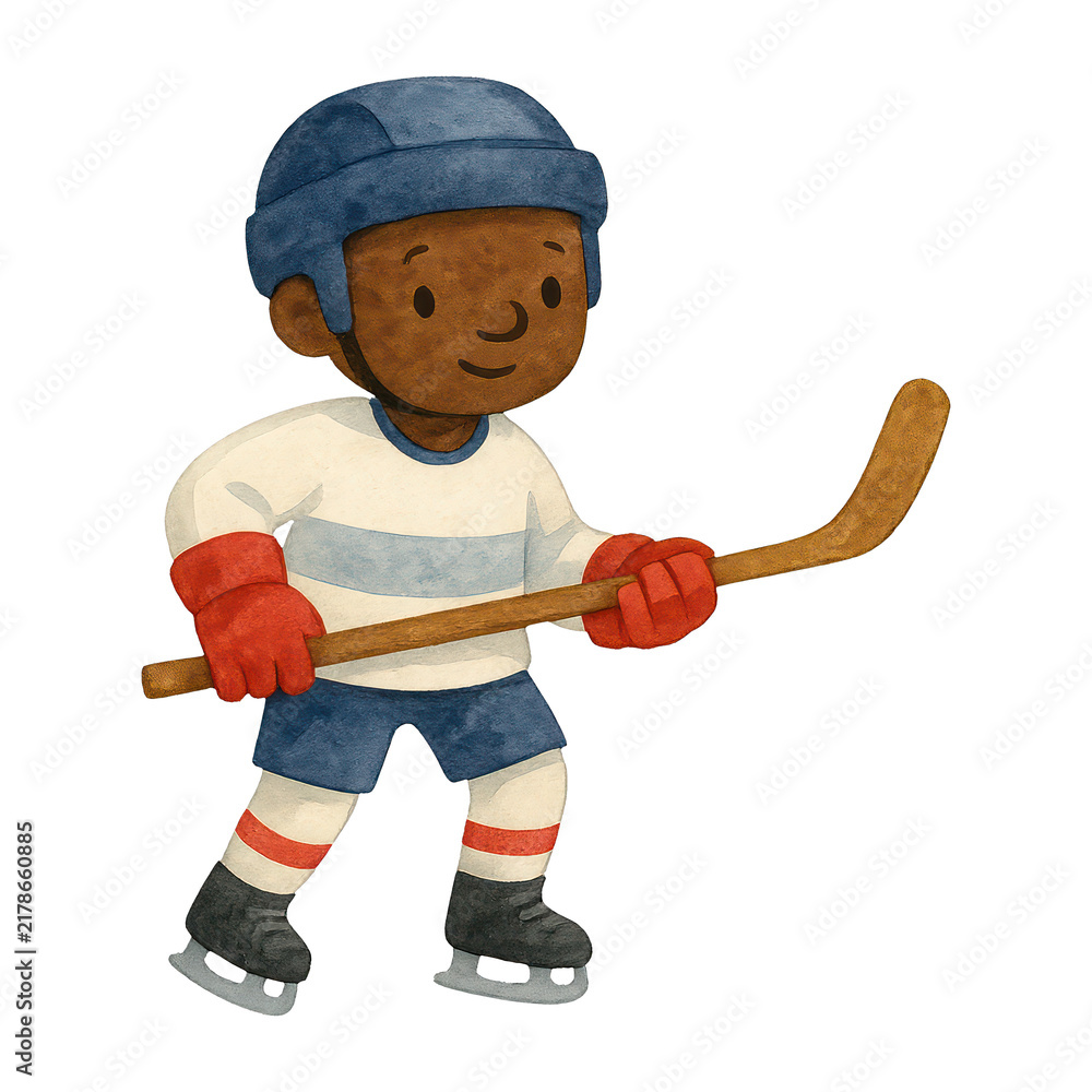 Fototapeta premium PNG Child playing ice hockey illustration.