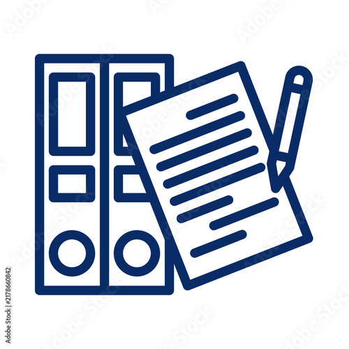 Flat line vector icon illustration of office document folders with paper and pencil transparent background