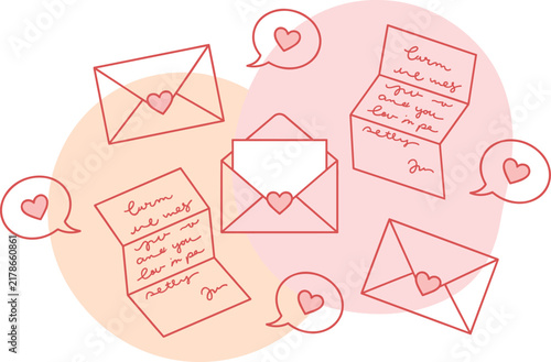 Cute hand drawn love letters and envelopes with heart speech bubbles vector illustration