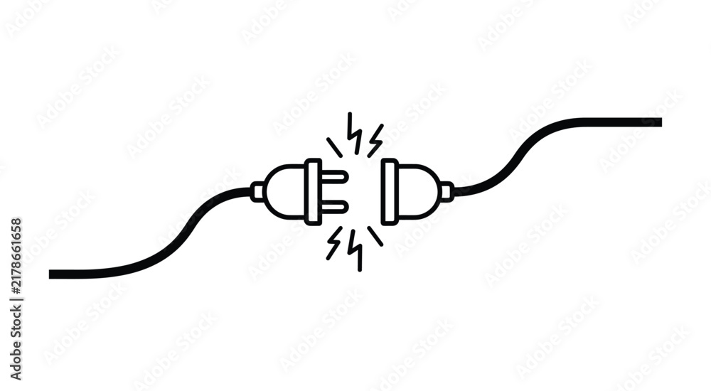 Obraz premium Electrical plug and wall outlet illustration. Unplugged power cord and socket design showing electrical disconnection, energy, electricity, household wiring, and safety concept.