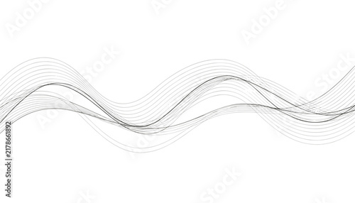 Delicate abstract thin lines flowing elegantly across a white background to create a smooth, undulating wave pattern.