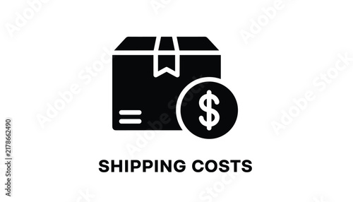 Shipping costs icon depicting cardboard box with dollar coin symbol representing delivery expenses and logistics.
