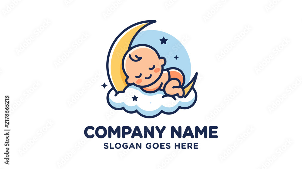 Fototapeta premium Cute baby sleeping on a cloud and crescent moon logo design 3.