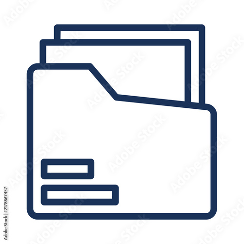 Simple linear icon of a digital folder containing multiple paper documents transparent background