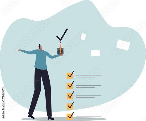 Complete task get work done, accomplish work or finish checklist,life and employment of people.flat design.
