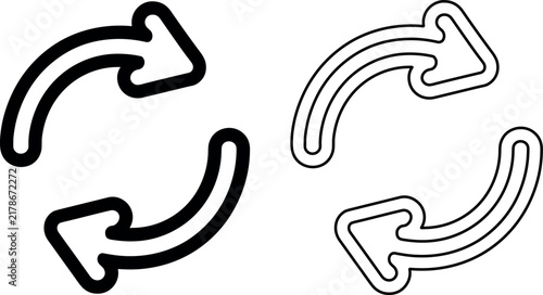 Efficient minimalist black circular arrow icons representing refresh or recycle actions on a bright white digital background.